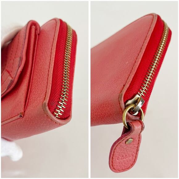 CHLOE Leather Wallet Zip Around Salmon Color - Picture 8 of 11